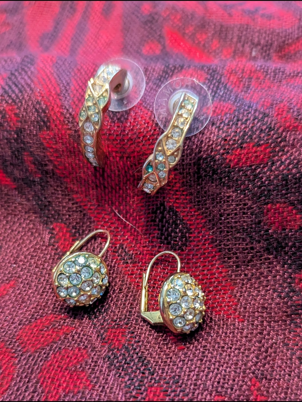 Gold Crystal Earrings - Two Pair